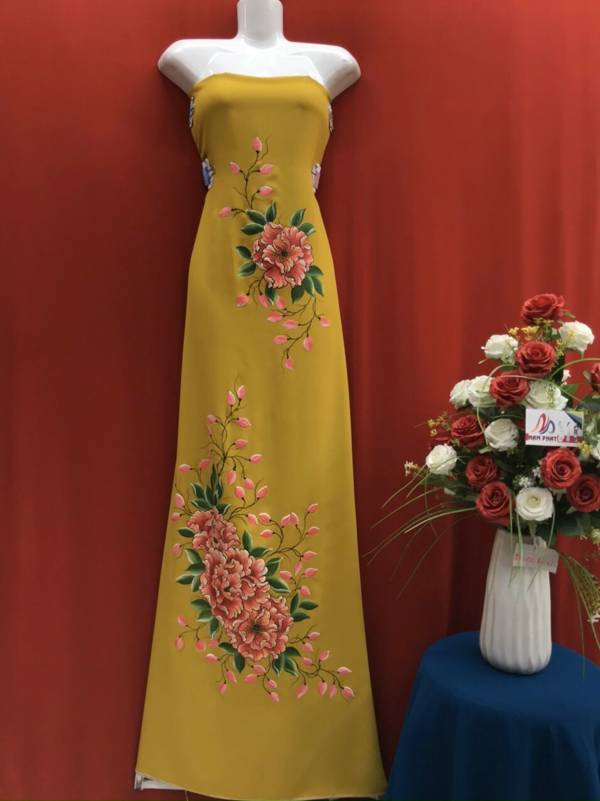 Vải Áo Dài Vẽ Hoa Cẩm Chướng AD VE160413